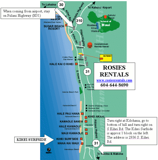 Direction to Kihei Surfside from Kahului Airport